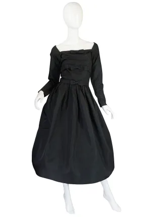 1950s Pretty Black Silk Suzy Perette Bow Dress