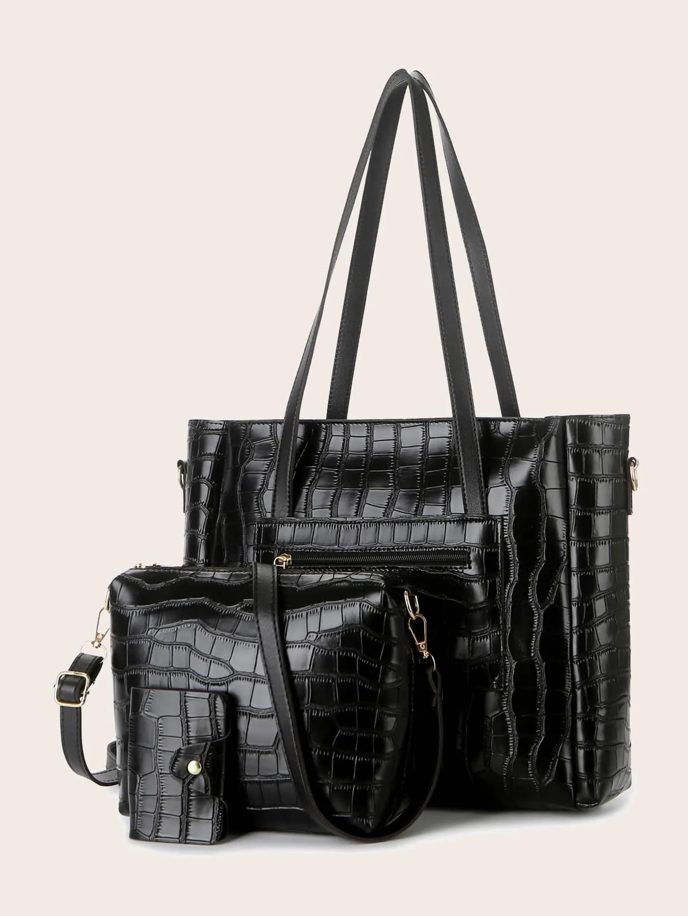 3pcs Croc Embossed Tote Bag Set