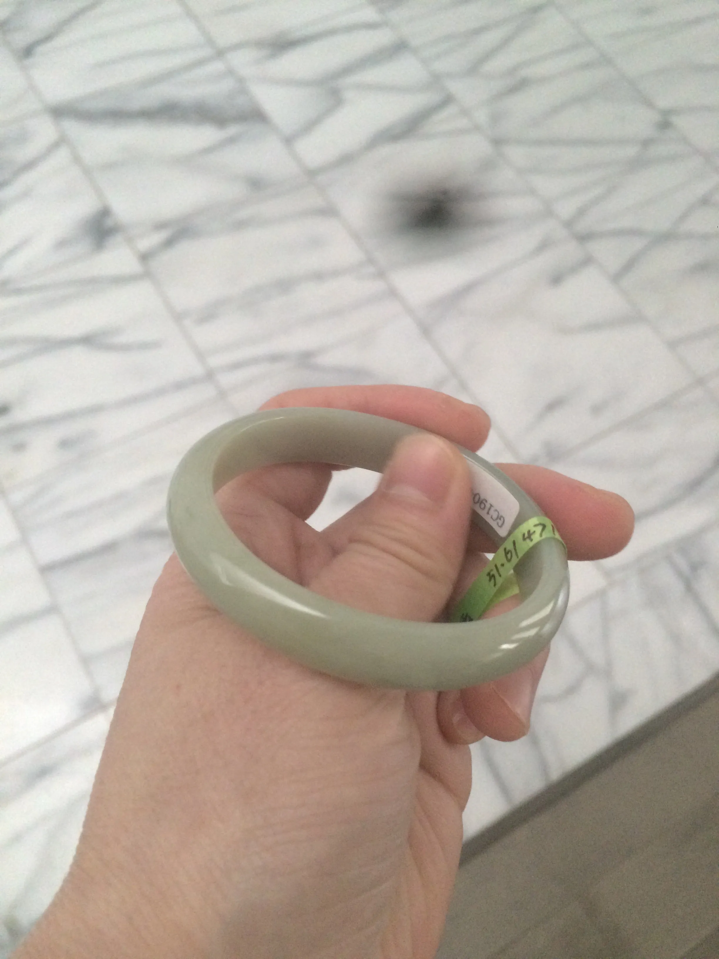 49.5mm Type A 100% Natural icy light green oval Jadeite Jade bangle L109