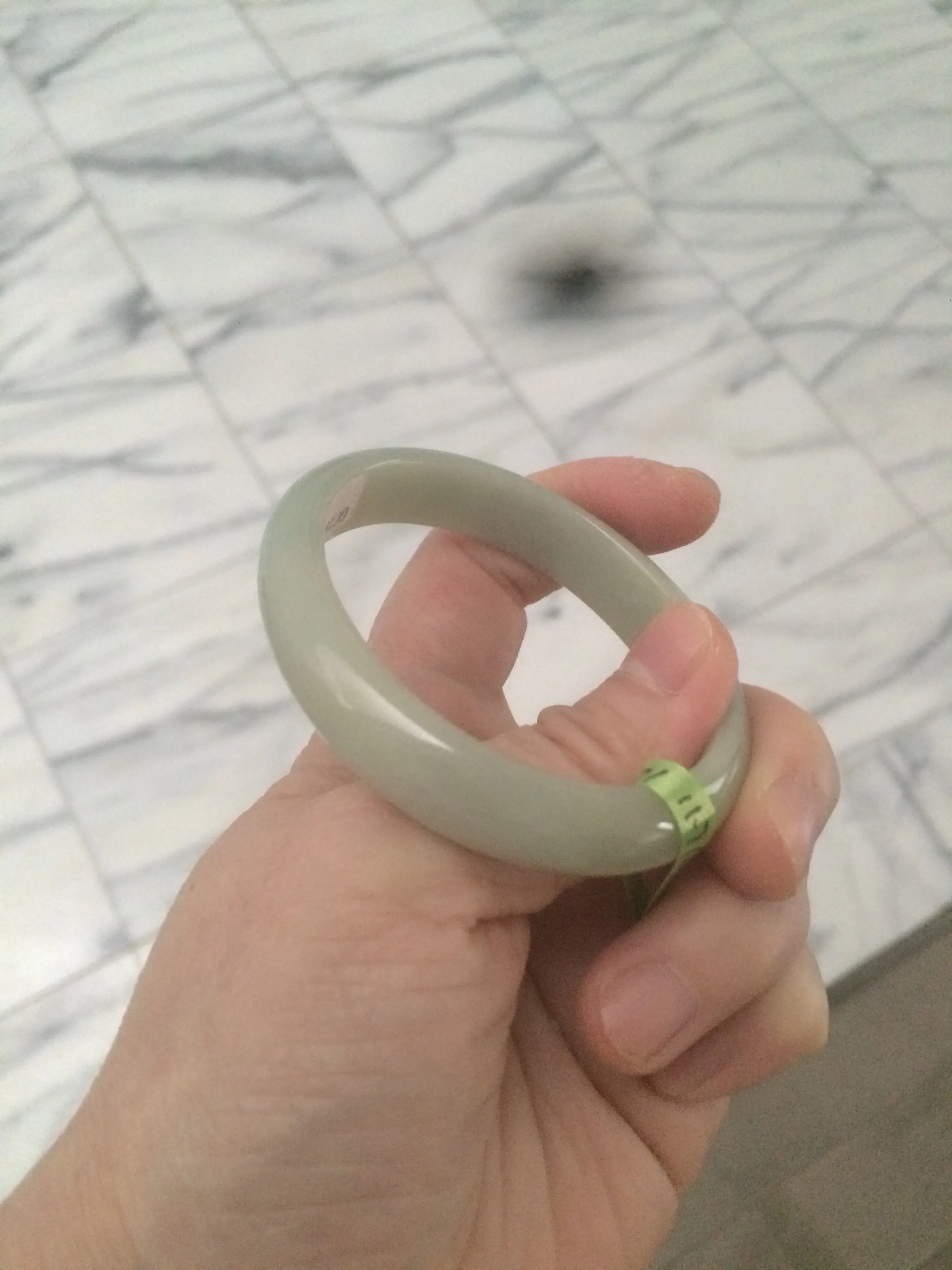 49.5mm Type A 100% Natural icy light green oval Jadeite Jade bangle L109