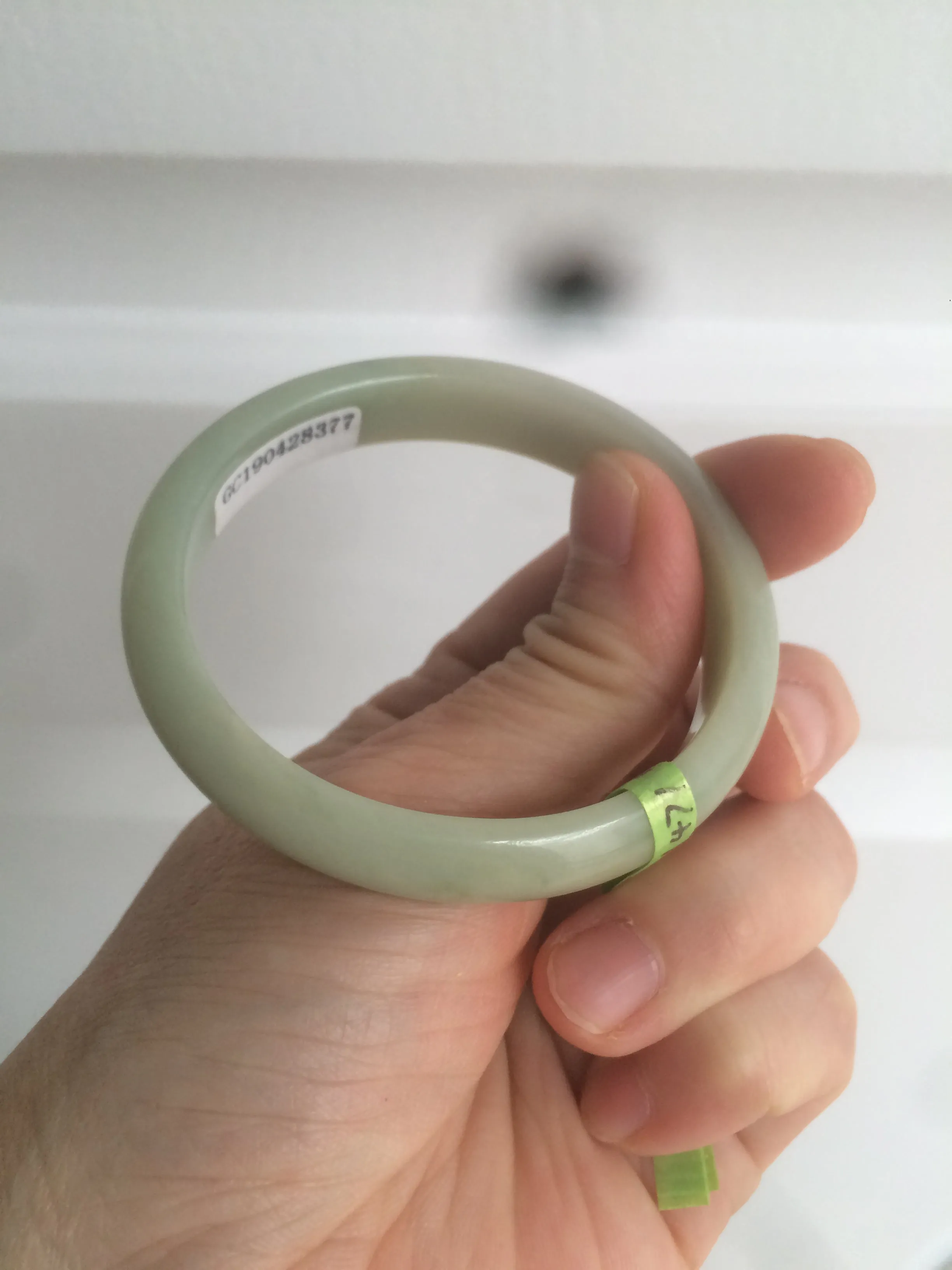 49.5mm Type A 100% Natural icy light green oval Jadeite Jade bangle L109