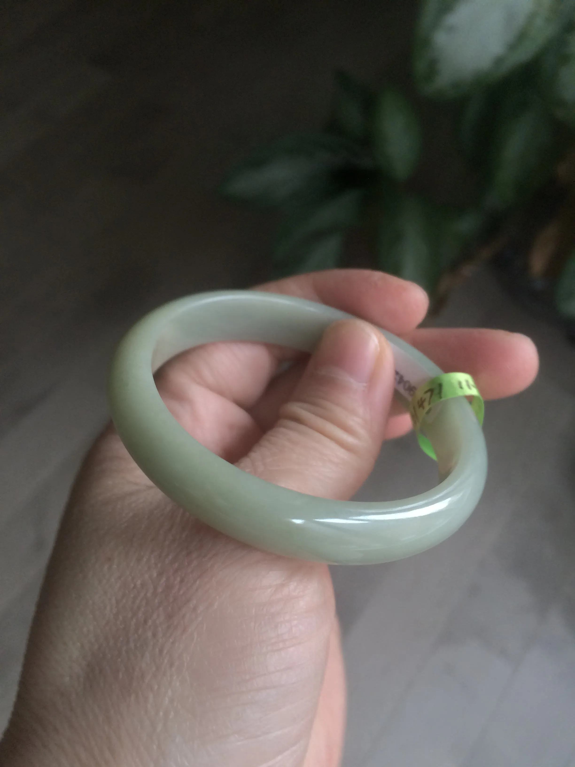 49.5mm Type A 100% Natural icy light green oval Jadeite Jade bangle L109