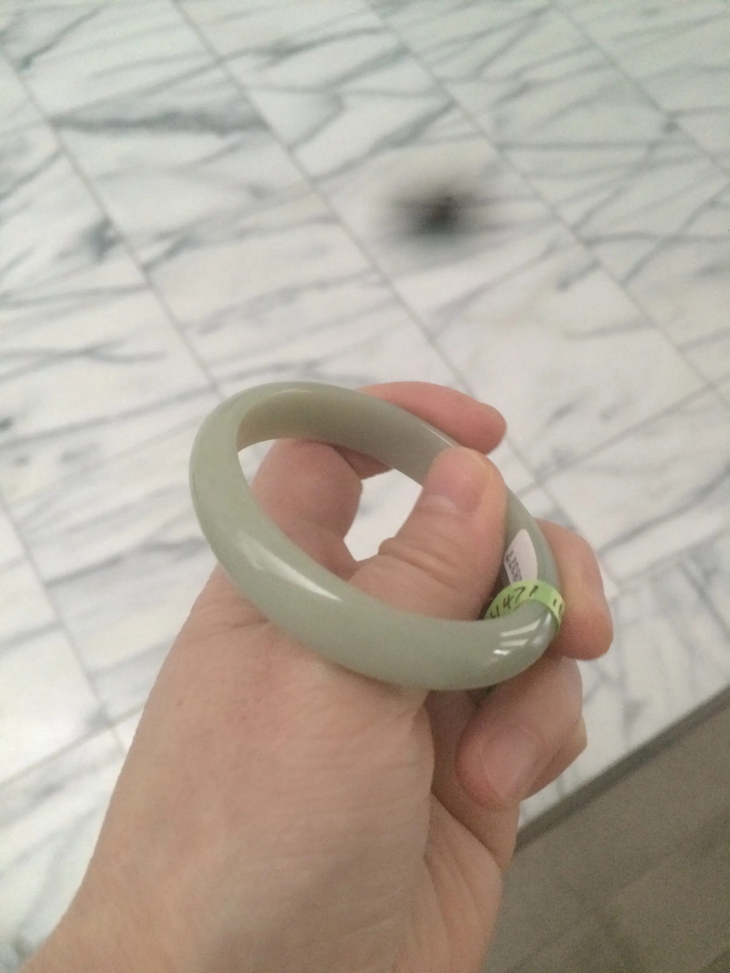 49.5mm Type A 100% Natural icy light green oval Jadeite Jade bangle L109