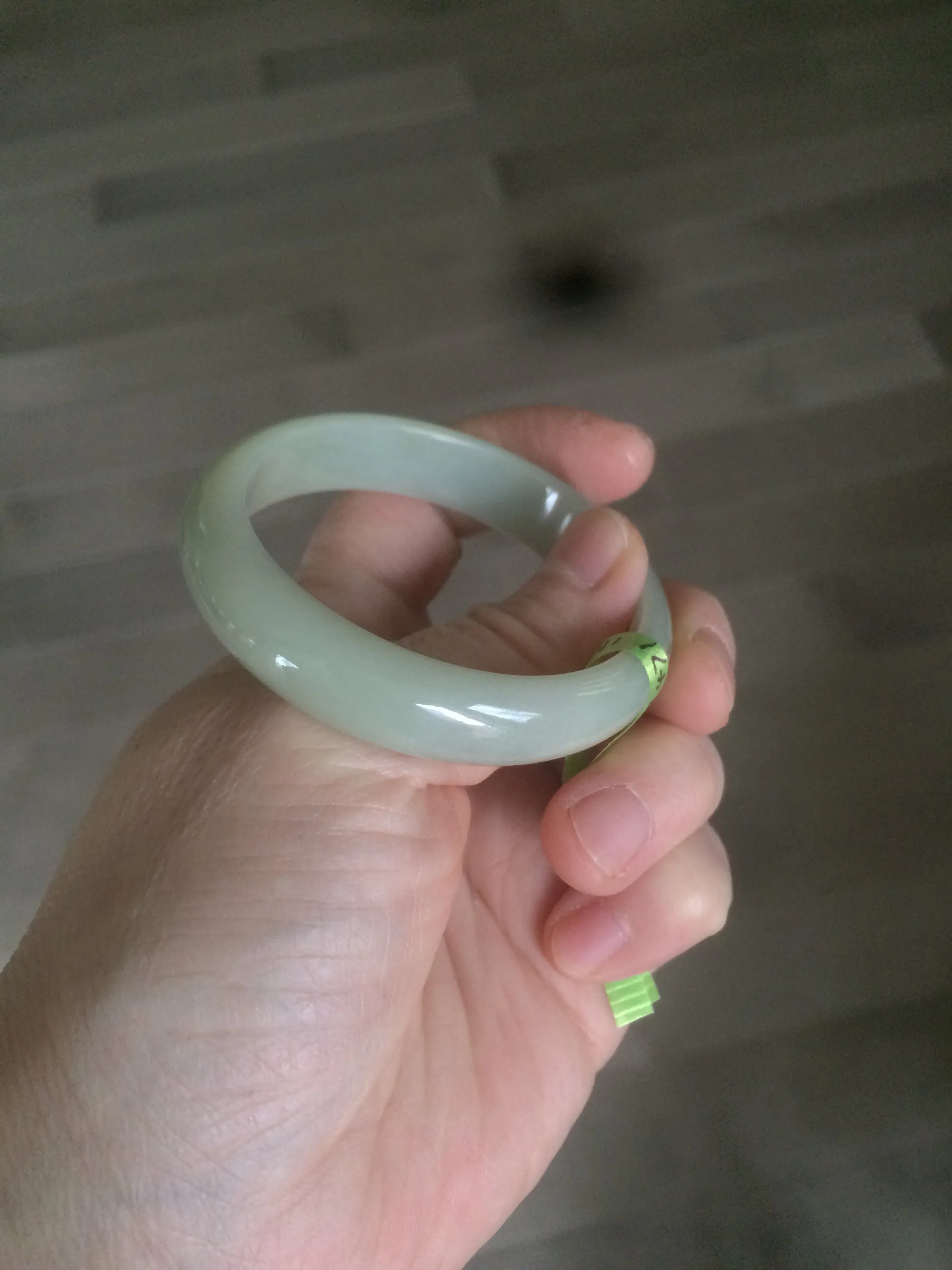 49.5mm Type A 100% Natural icy light green oval Jadeite Jade bangle L109