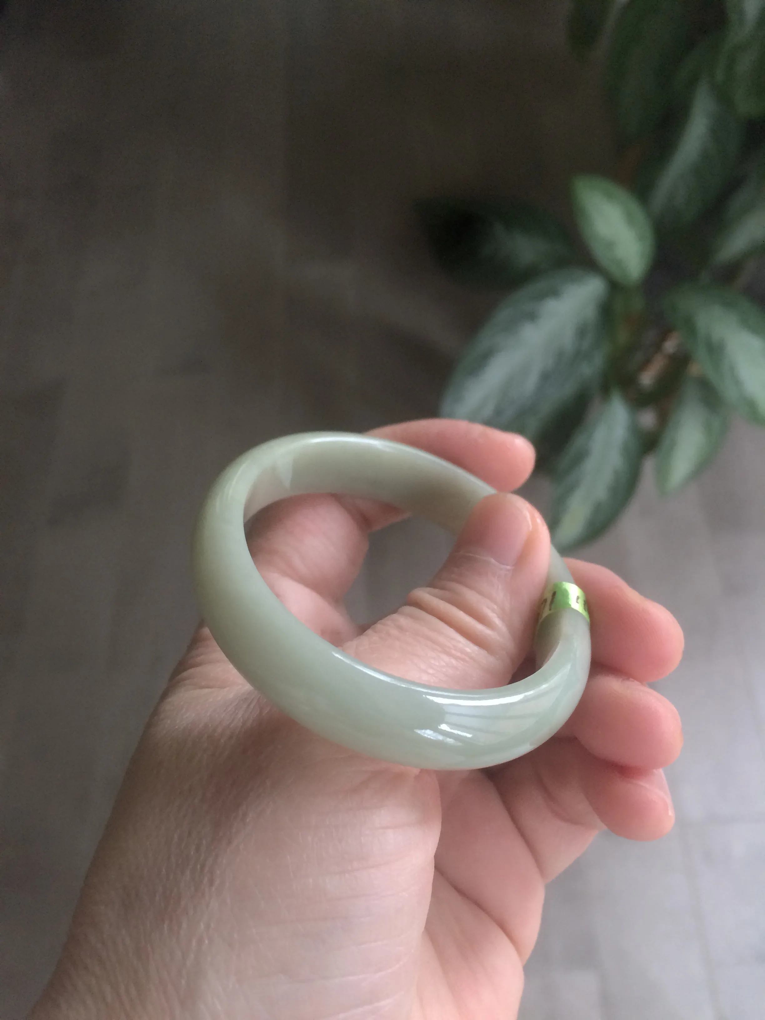 49.5mm Type A 100% Natural icy light green oval Jadeite Jade bangle L109