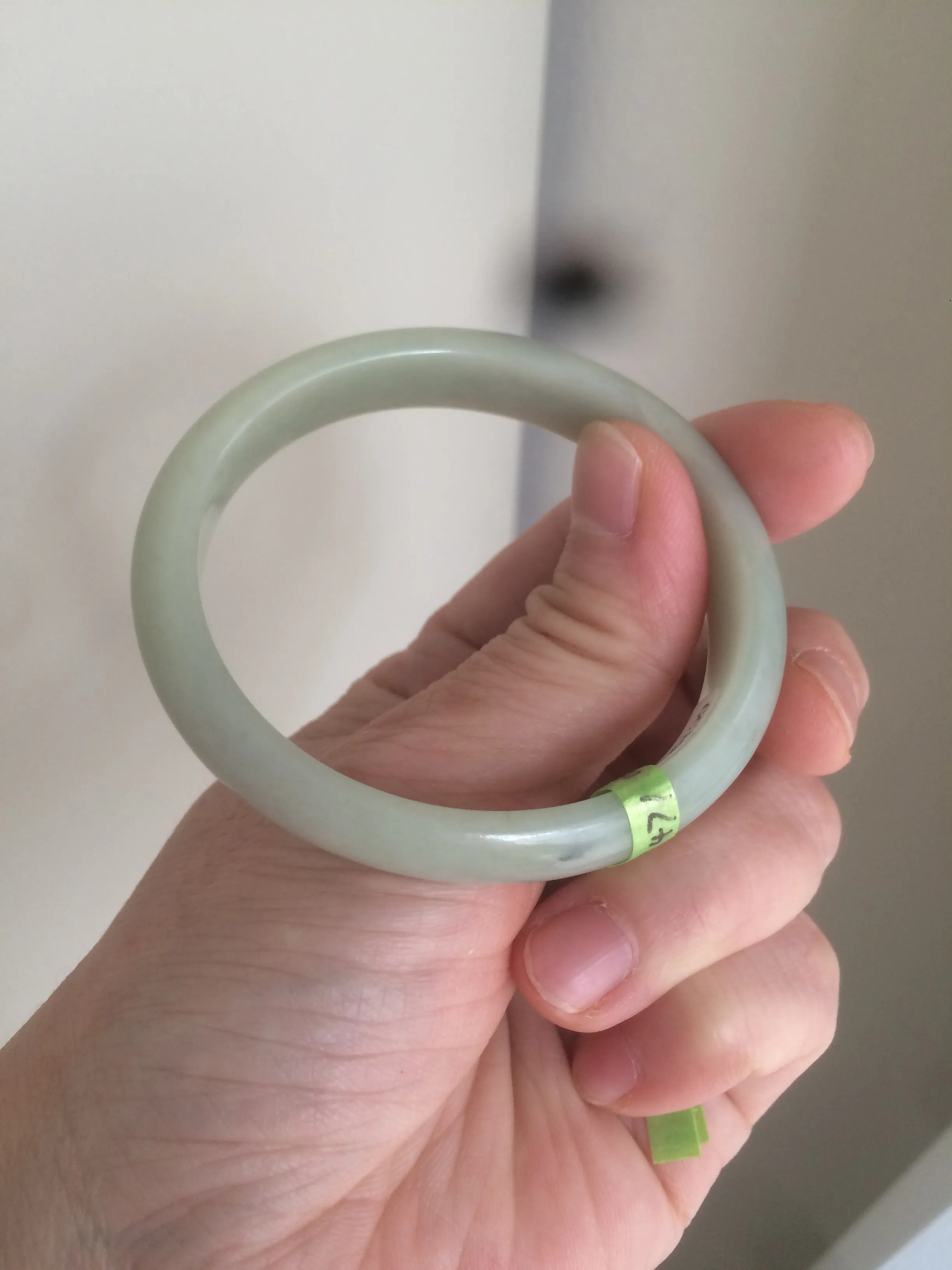 49.5mm Type A 100% Natural icy light green oval Jadeite Jade bangle L109