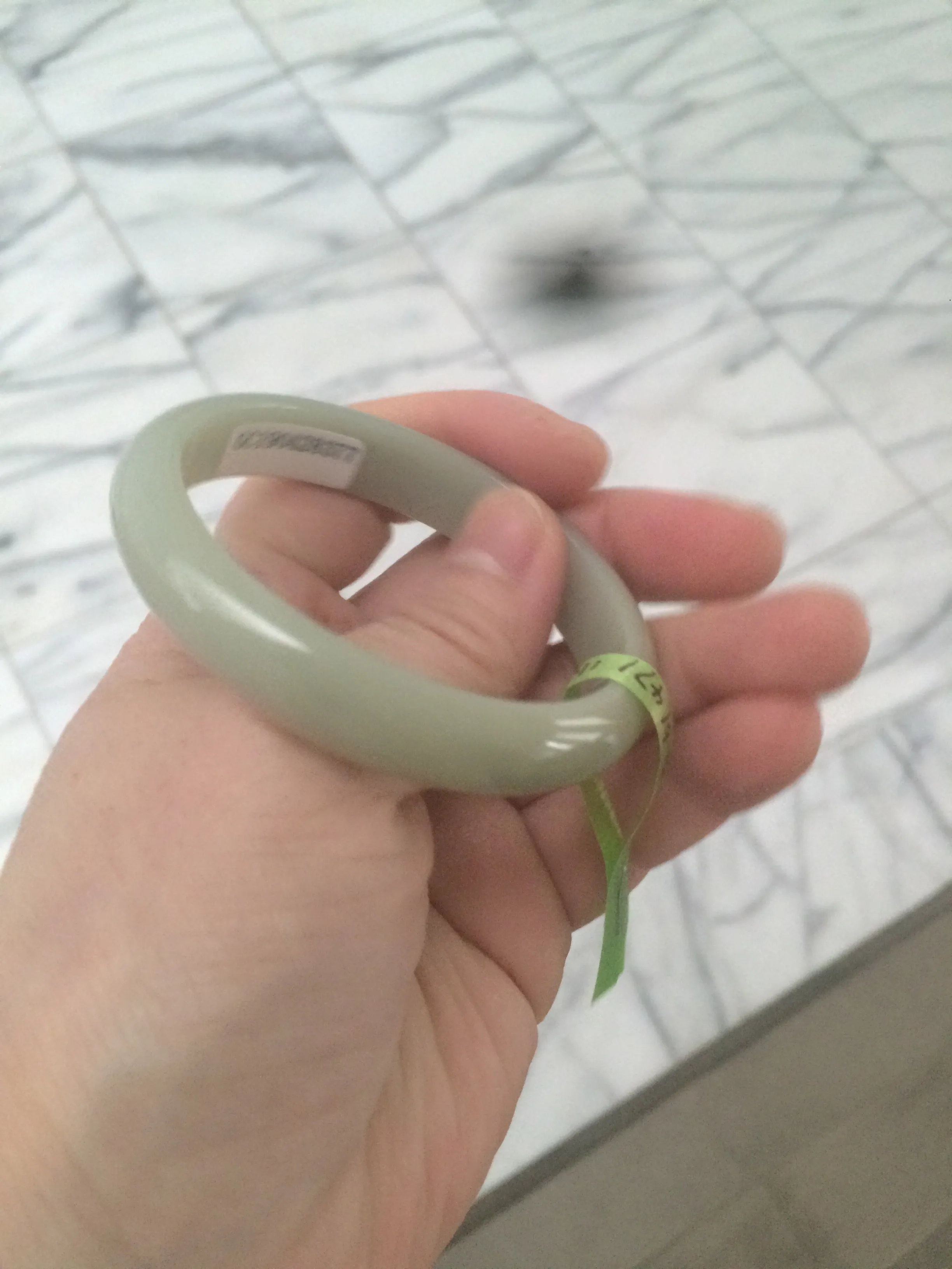 49.5mm Type A 100% Natural icy light green oval Jadeite Jade bangle L109