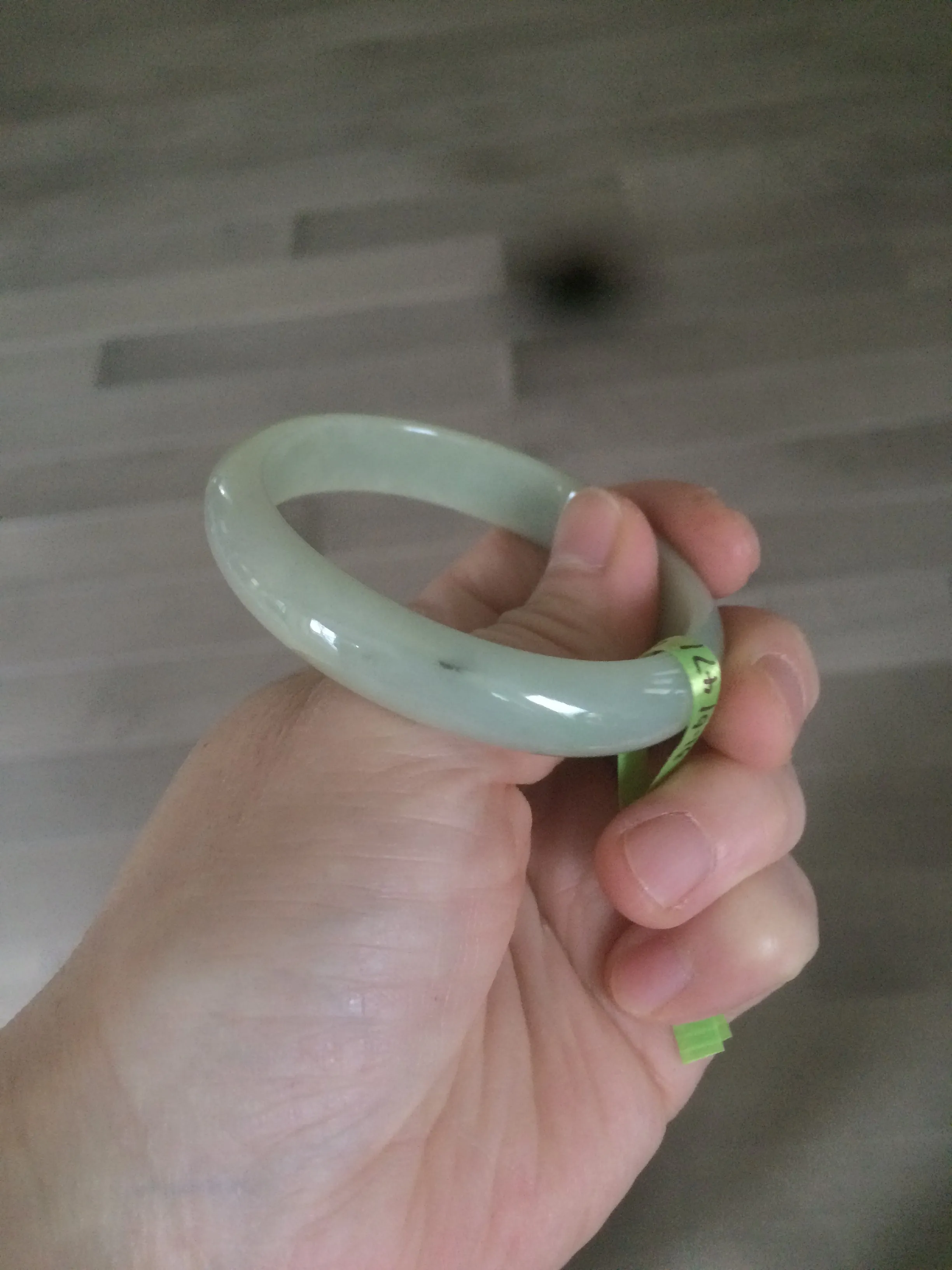 49.5mm Type A 100% Natural icy light green oval Jadeite Jade bangle L109