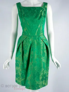 50s Green Brocade Cocktail Dress - sm