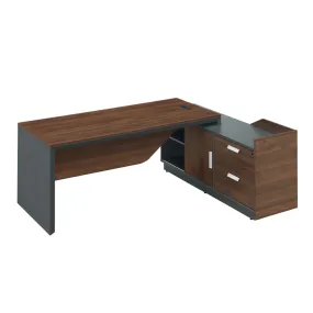 Acmi Cayman Executive Table -Left L2093 x W1620 x H750mm Columbia Walnut/MB Dark Grey