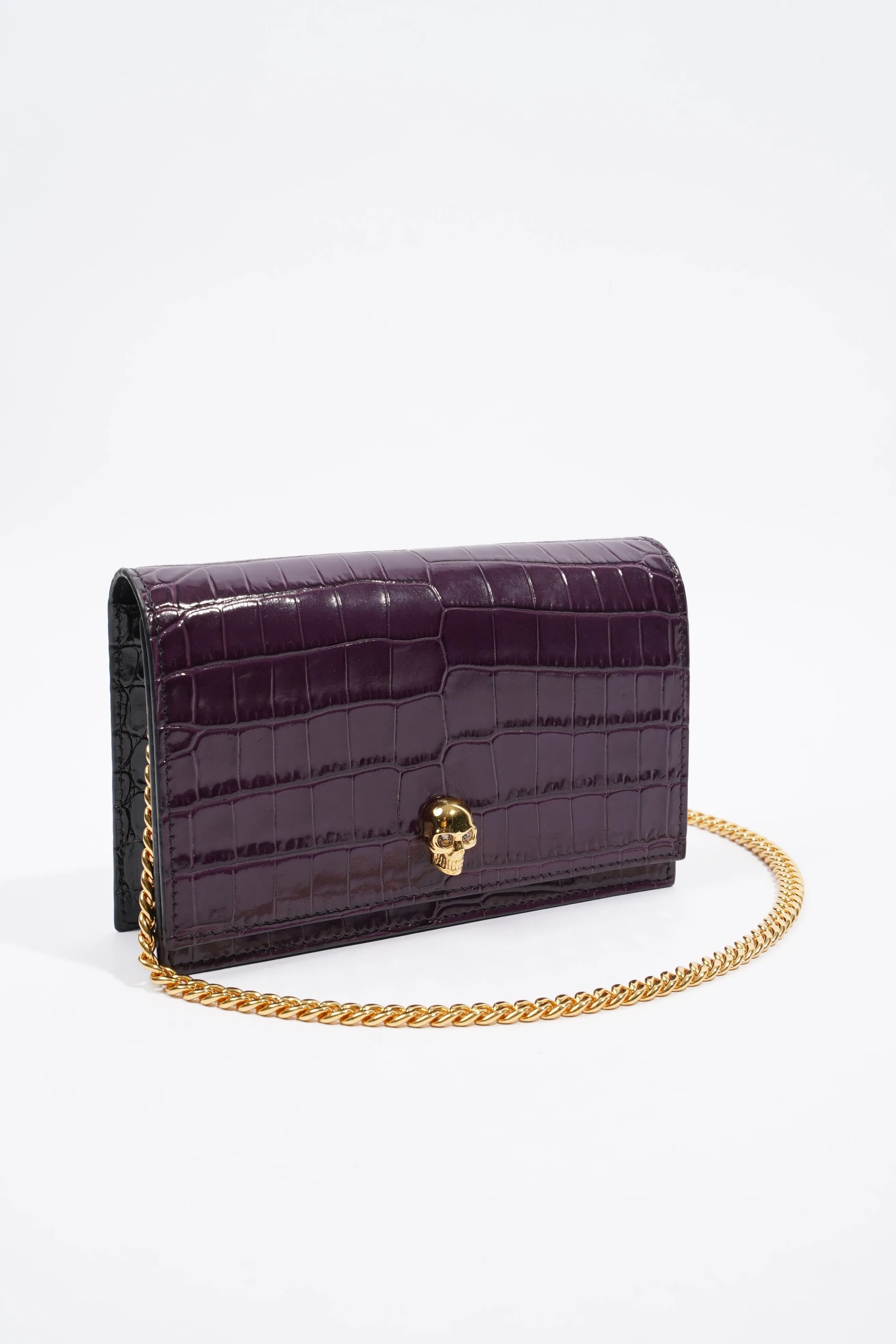 Alexander McQueen Mini Skull Shoulder Bag Burgundy Embossed Leather