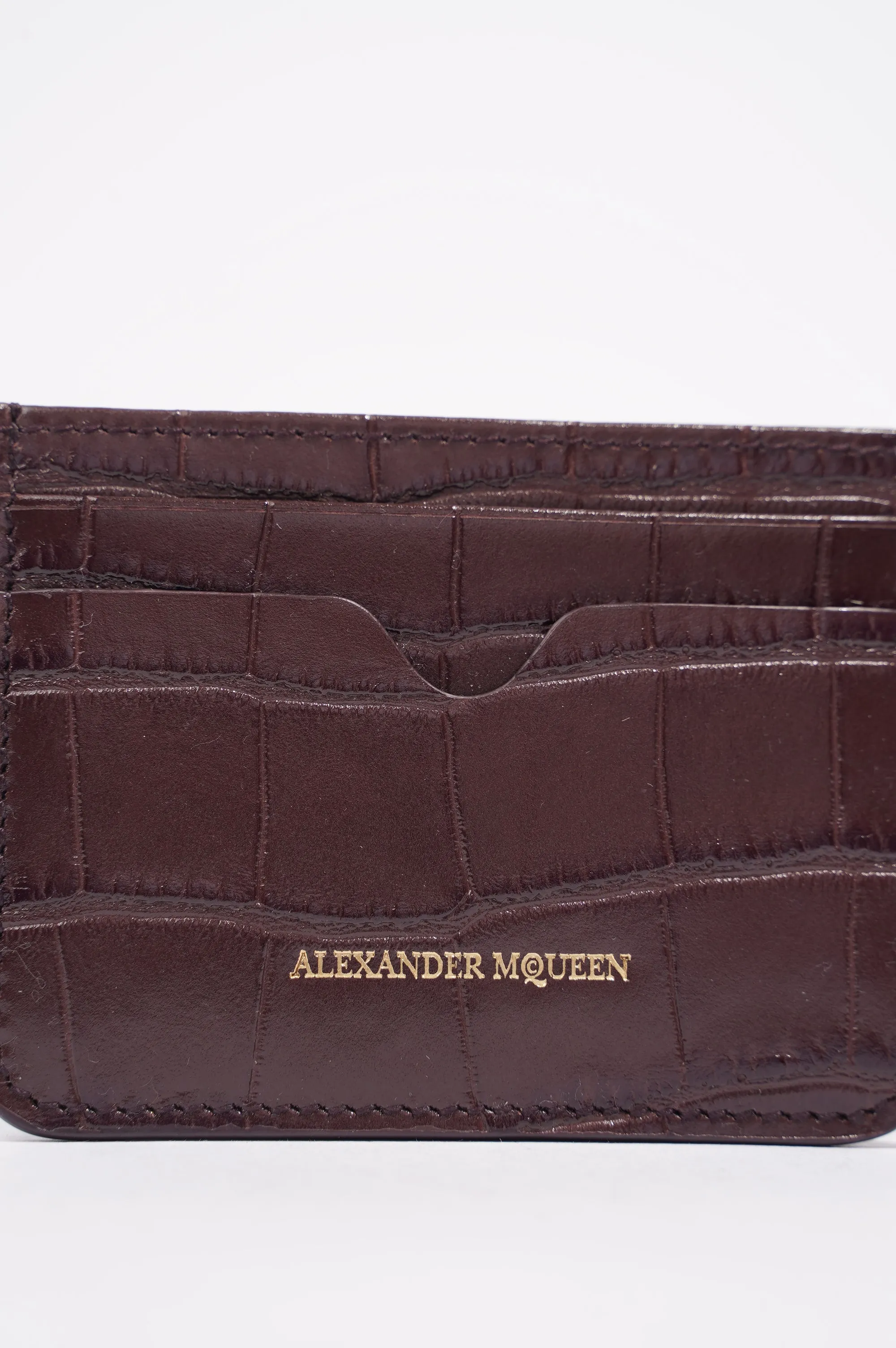 Alexander McQueen Womens Card Holder Burgundy Croc