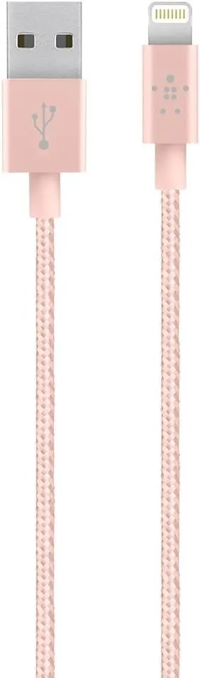 Belkin 1.2M Braided Metallic USB A to Lightning Cable Pink - F8J144bt04-C00