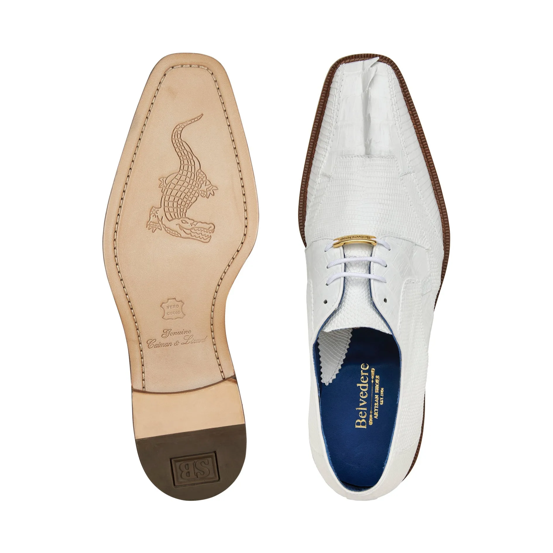 Belvedere - Valter, Genuine Caiman Crocodile and Lizard Dress Shoe - White - 1480