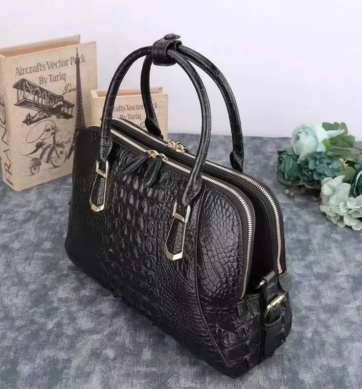 Black Crocodile Leather Briefcase,Shell Style Crocodile Leather Bag