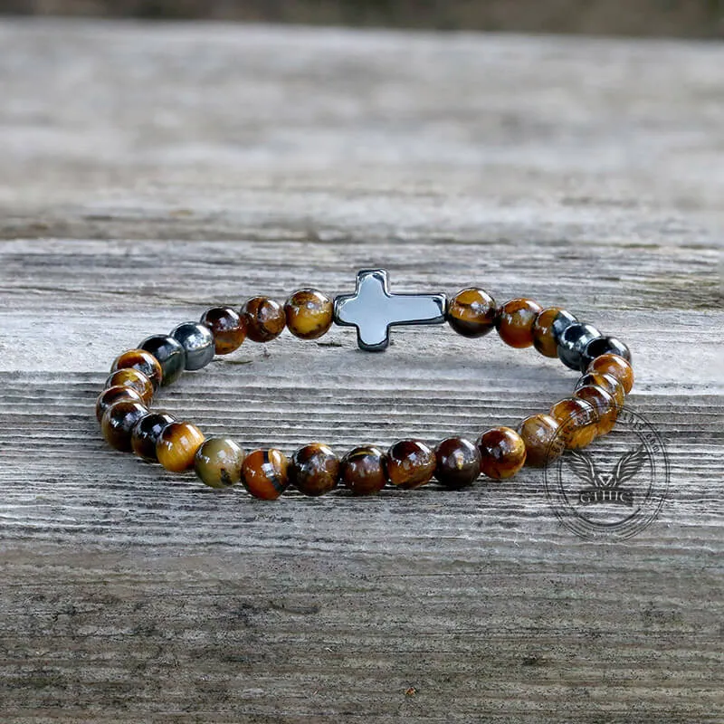 Black Magnet Cross Natural Stone Beaded Bracelet