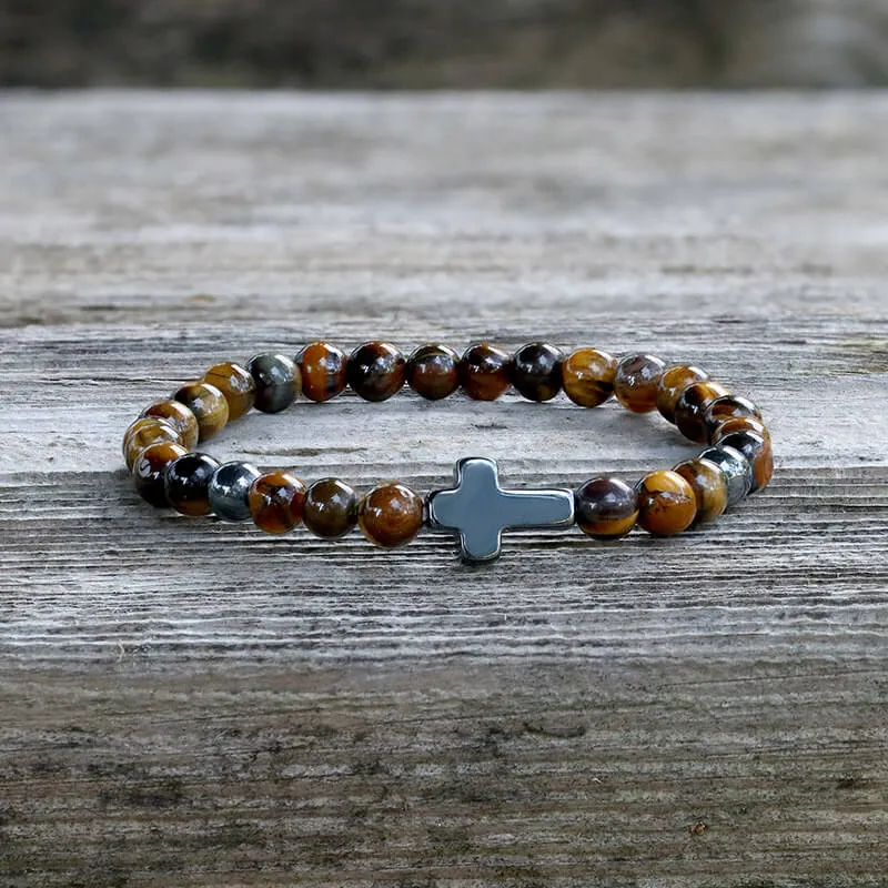 Black Magnet Cross Natural Stone Beaded Bracelet