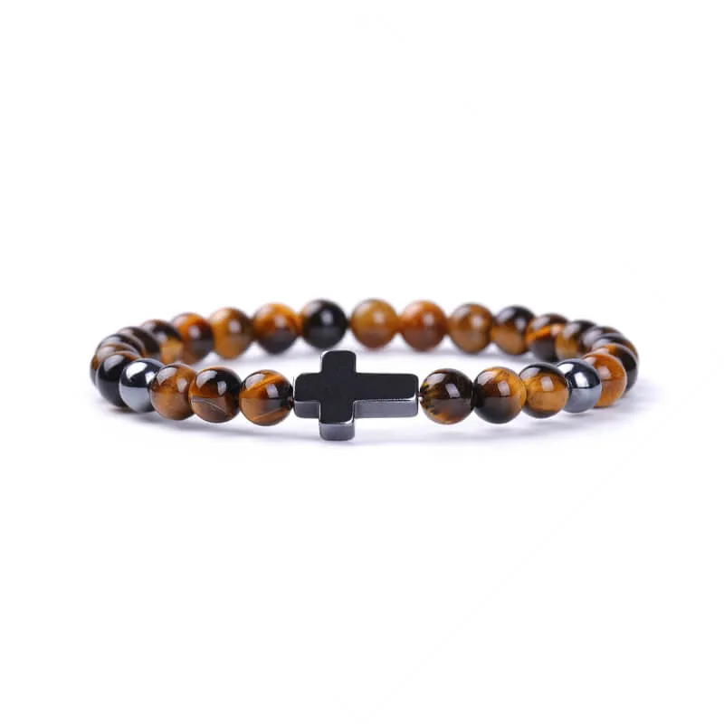 Black Magnet Cross Natural Stone Beaded Bracelet