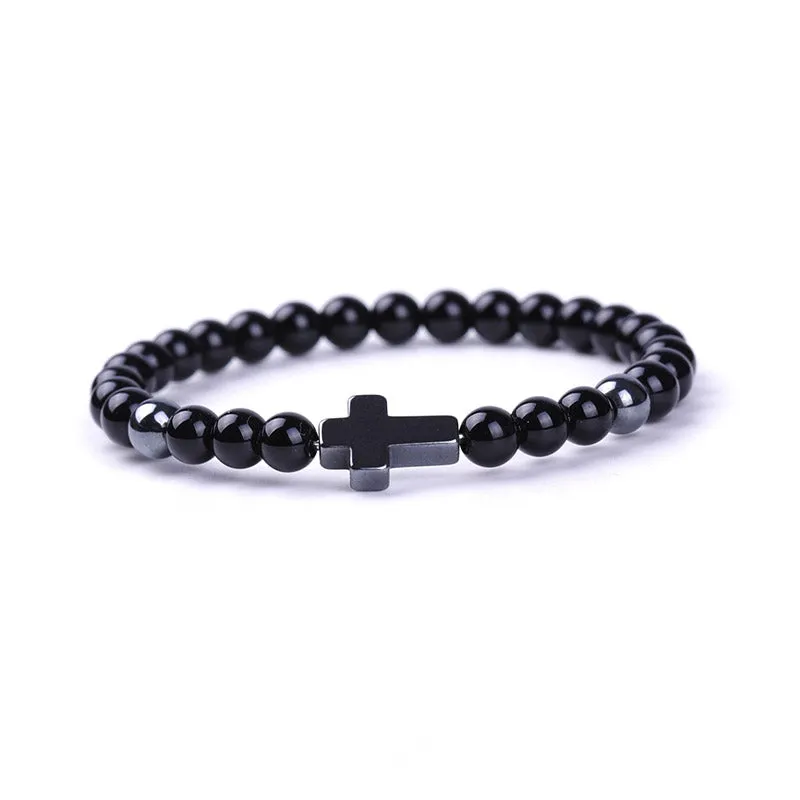 Black Magnet Cross Natural Stone Beaded Bracelet