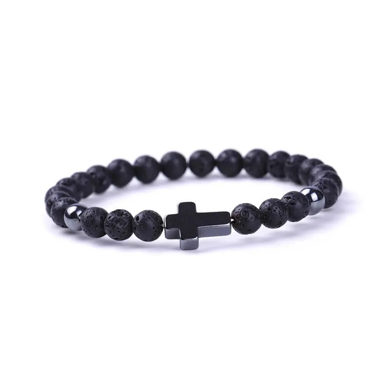 Black Magnet Cross Natural Stone Beaded Bracelet