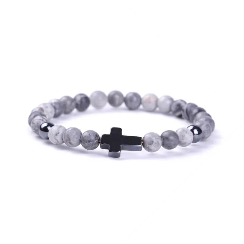 Black Magnet Cross Natural Stone Beaded Bracelet