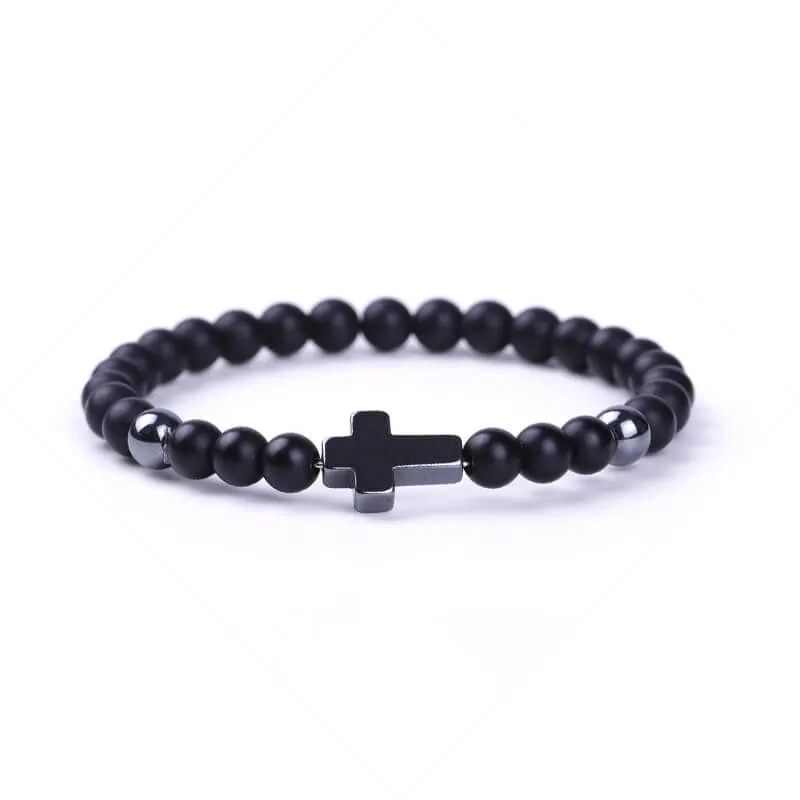 Black Magnet Cross Natural Stone Beaded Bracelet