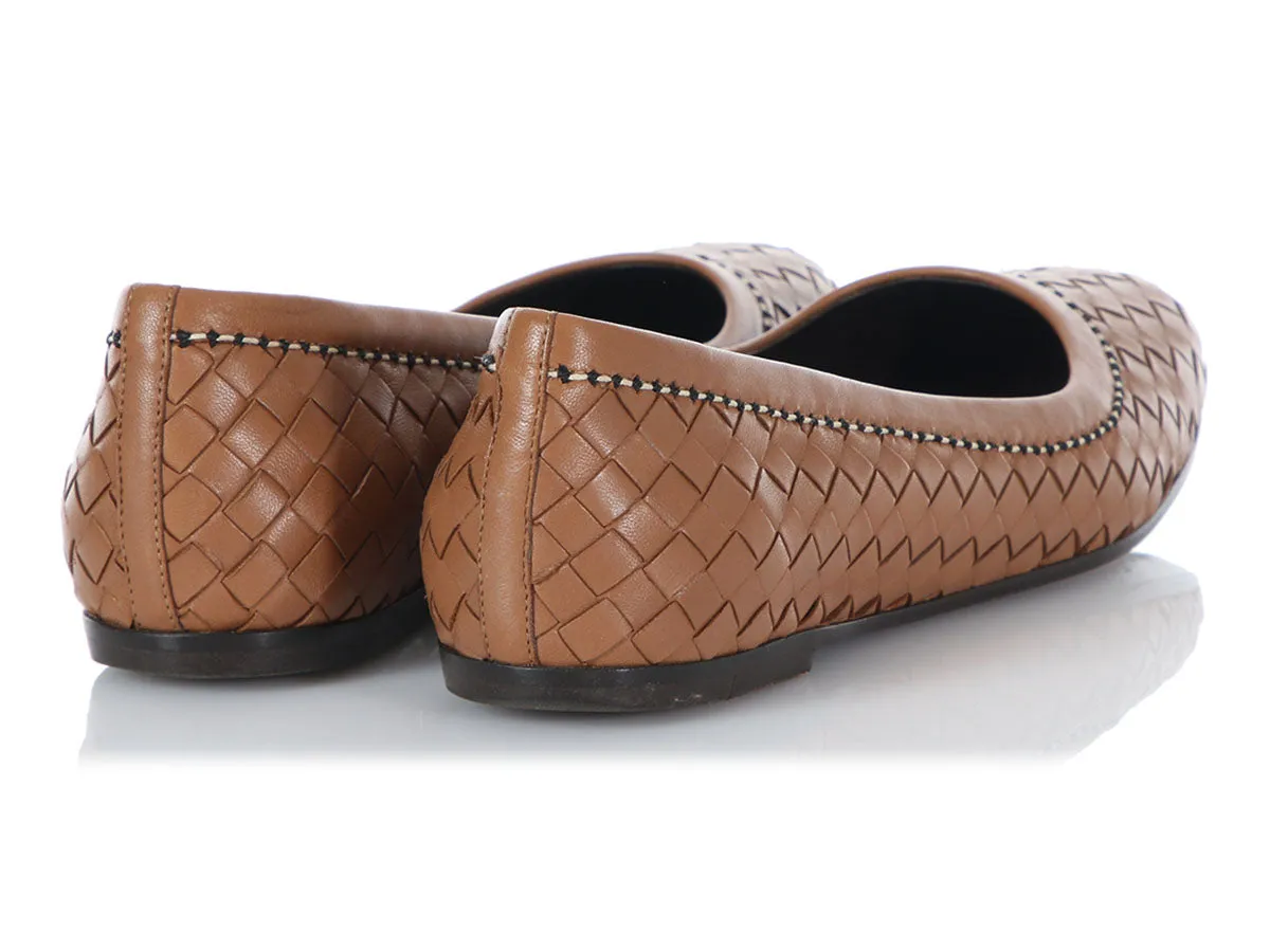 Bottega Veneta Brown Intrecciato Leather Flats