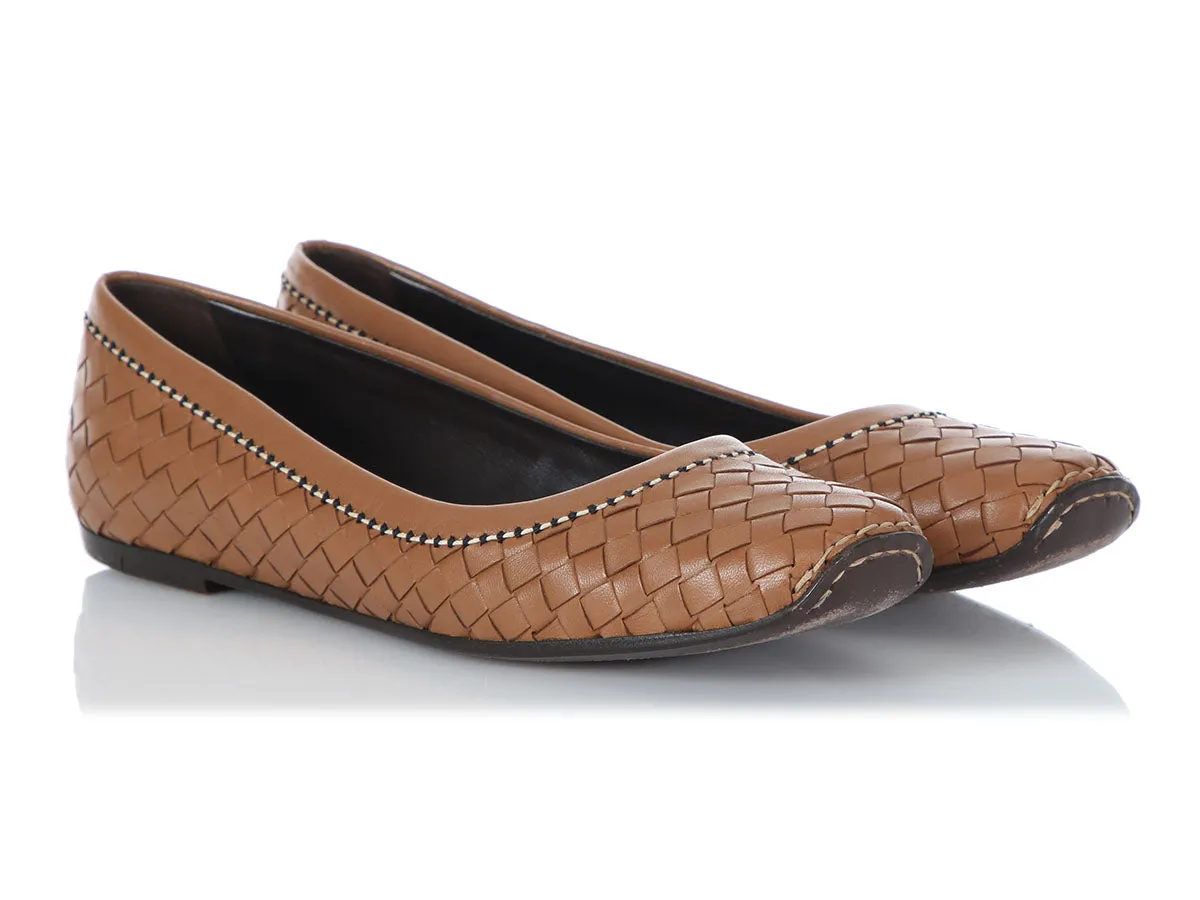 Bottega Veneta Brown Intrecciato Leather Flats