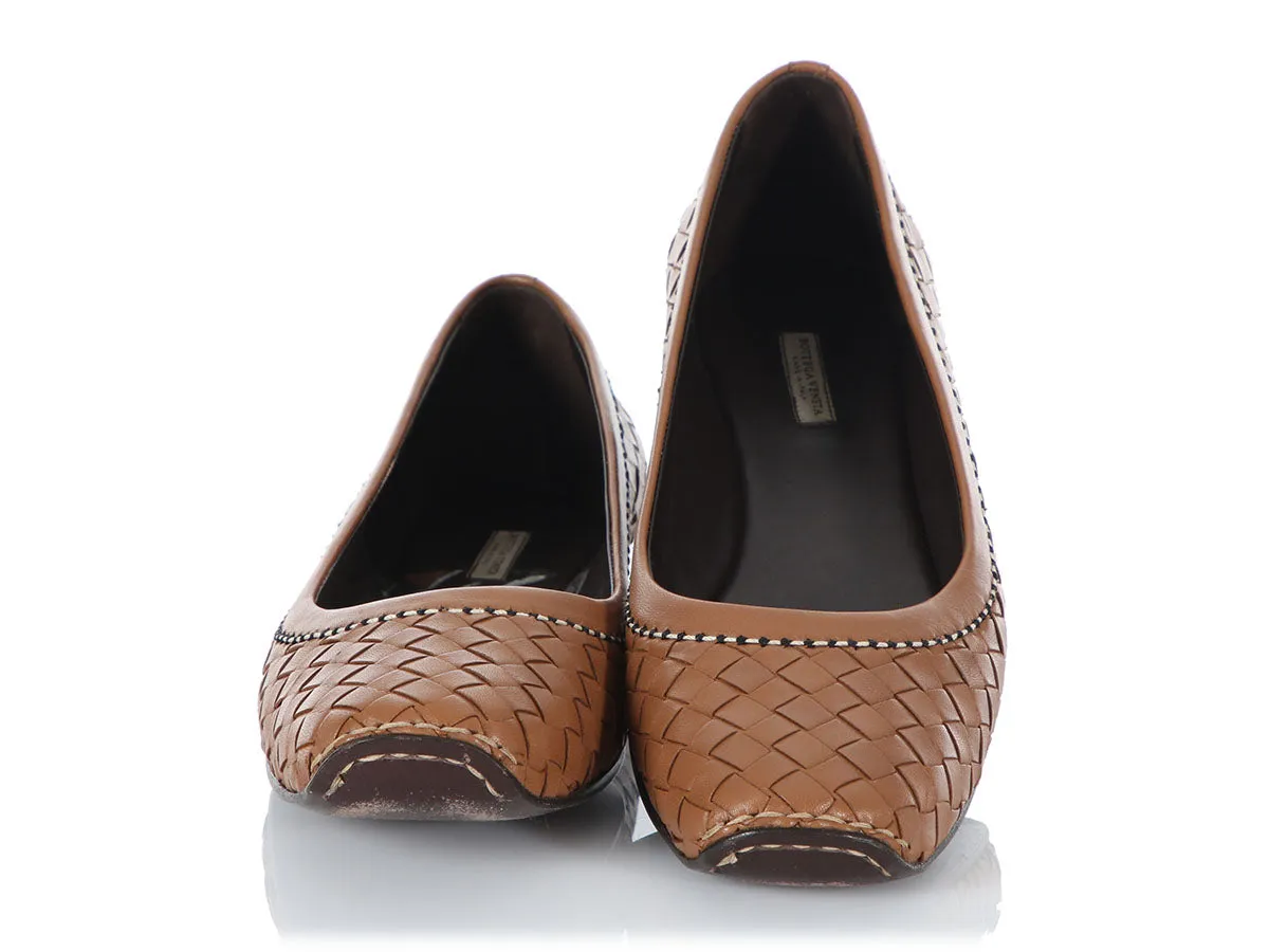 Bottega Veneta Brown Intrecciato Leather Flats