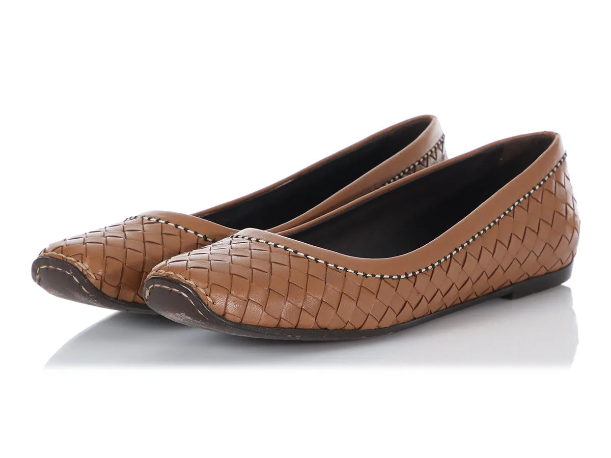 Bottega Veneta Brown Intrecciato Leather Flats