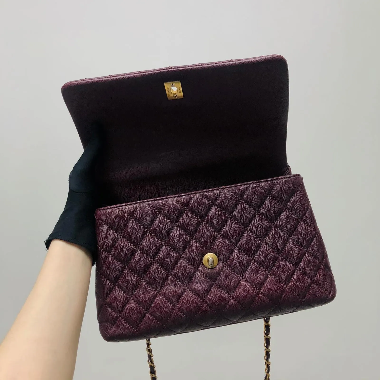 Burgundy Caviar Quilted Medium Coco Handle Flap