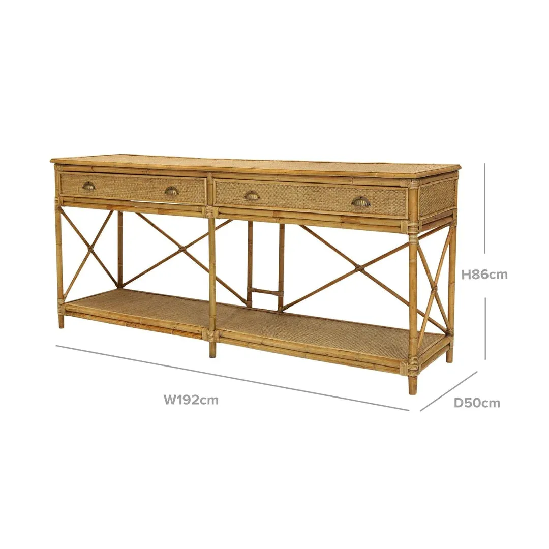 Cayman Large Rattan 2 Drawer Console