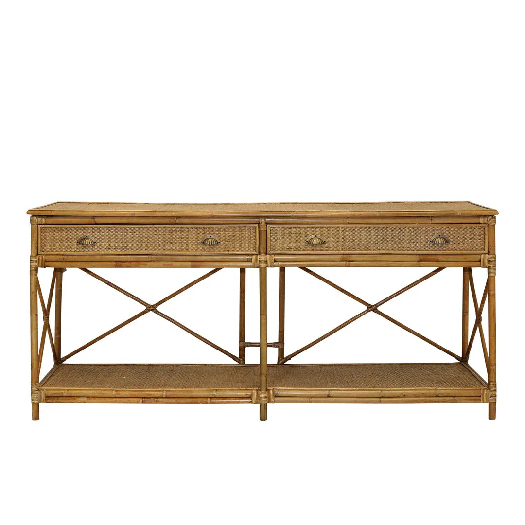 Cayman Large Rattan 2 Drawer Console