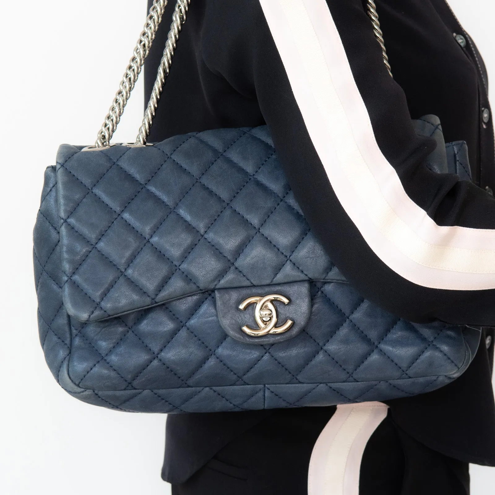 Chanel Blue Leather Single Flap Shoulder Bag