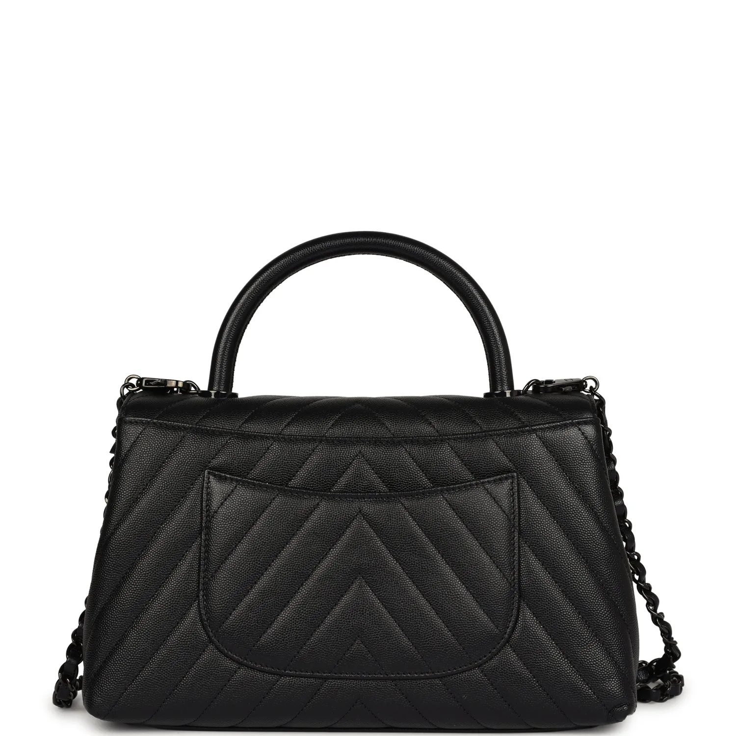 Chanel Medium Coco Top Handle So Black Chevron Caviar Black Hardware