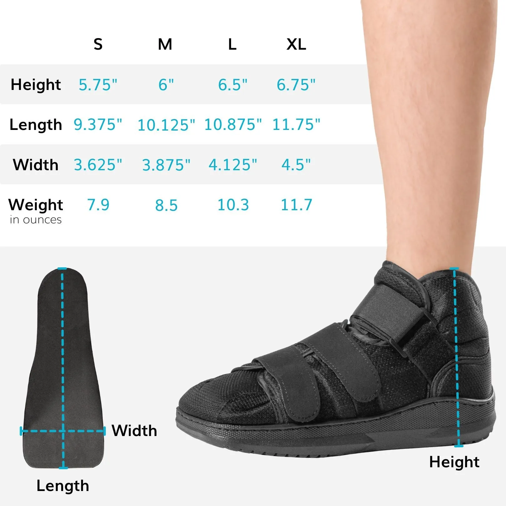 Closed Toe Medical Walking Shoe | Lightweight Foot Cast Brace for Metatarsal Stress Fractures, Post-Surgery, Broken Toe Recovery