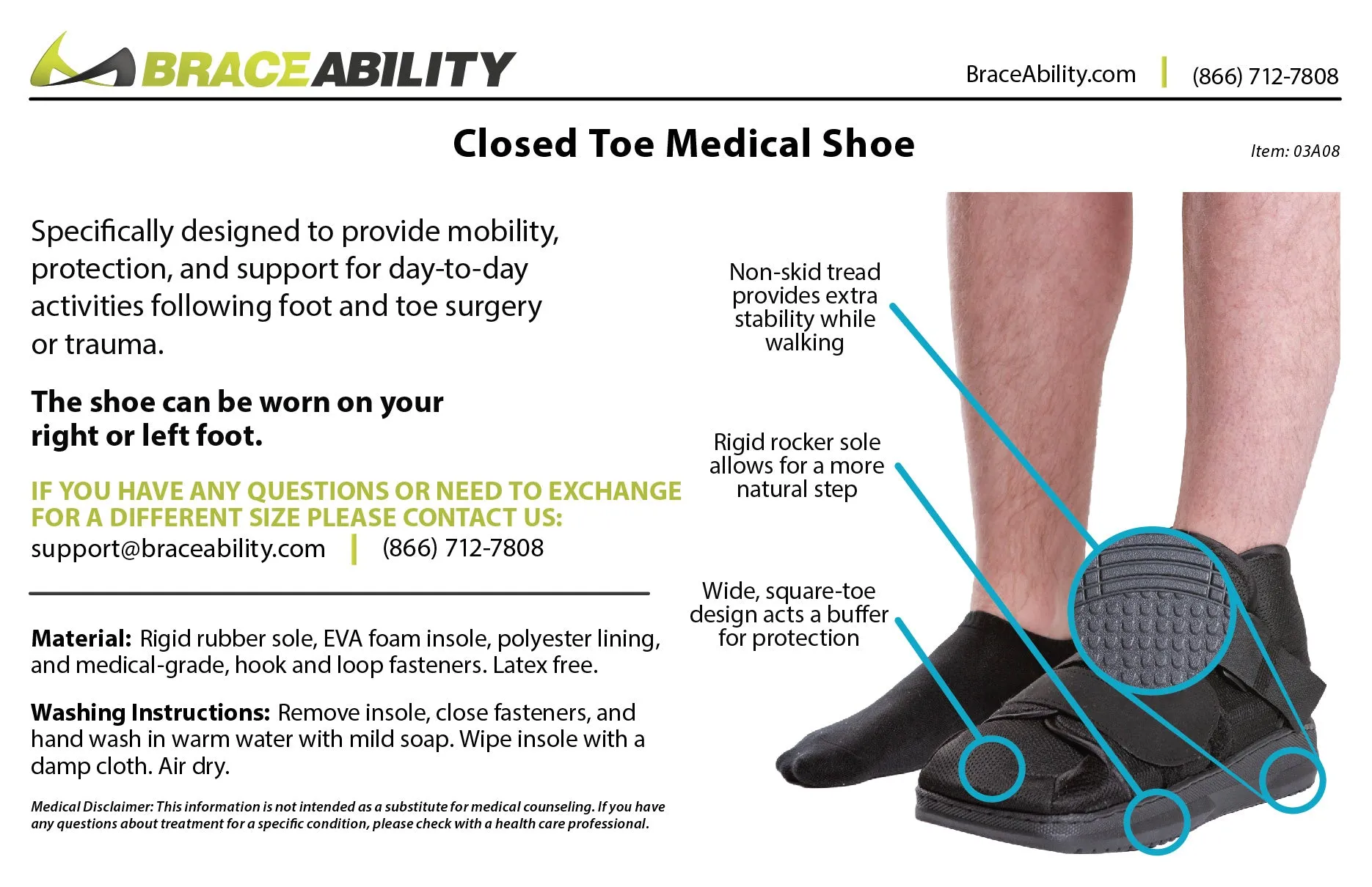 Closed Toe Medical Walking Shoe | Lightweight Foot Cast Brace for Metatarsal Stress Fractures, Post-Surgery, Broken Toe Recovery