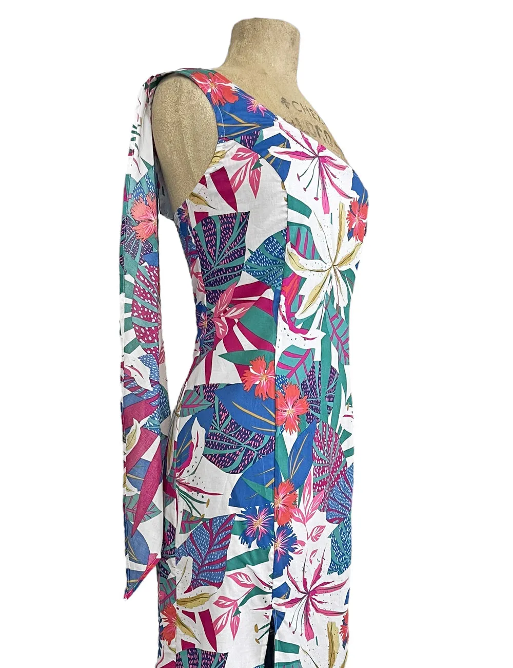 Colorful Tropical Lounge Print One Shoulder Luau Dress