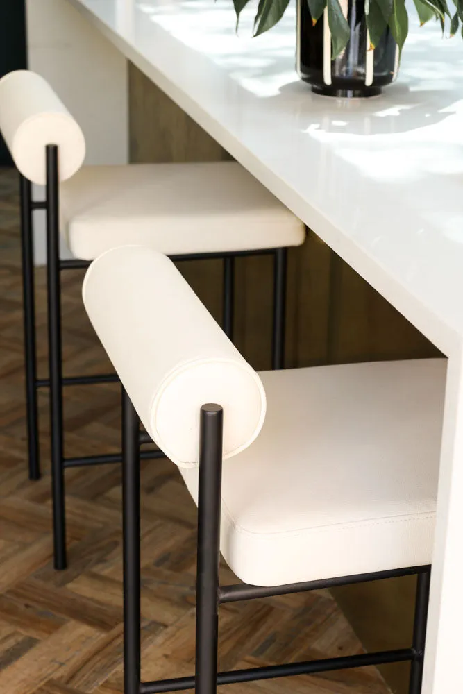 Cream & Black Faux Leather Roll Back Bar Stool