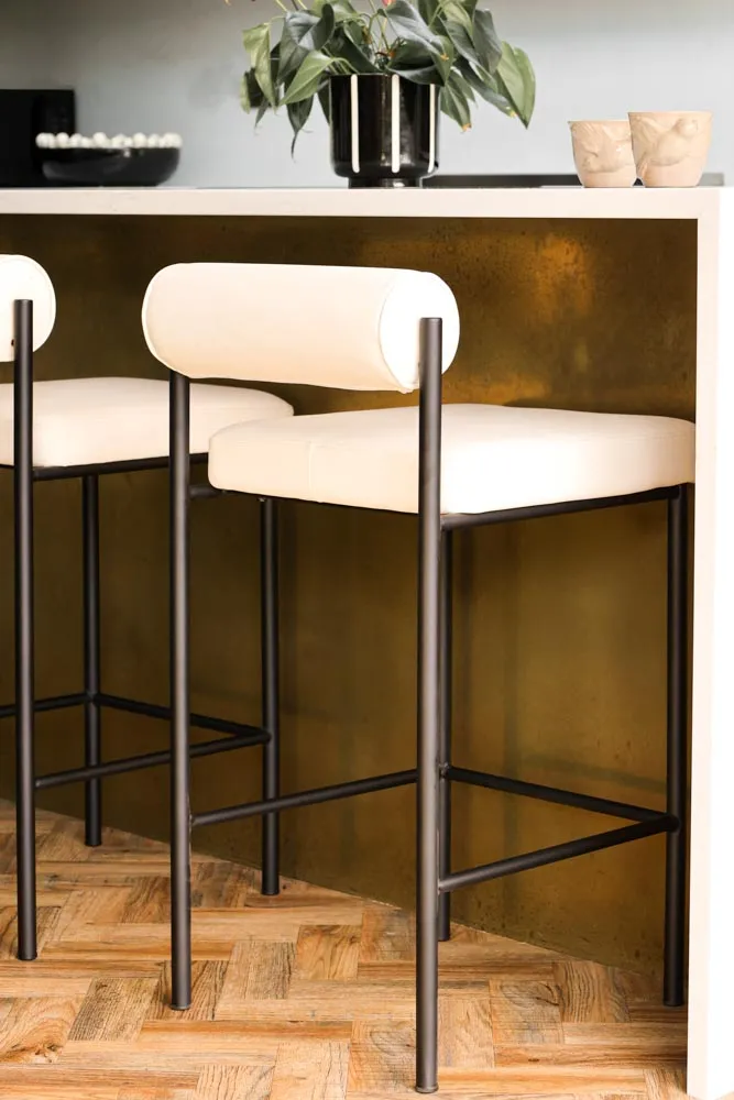 Cream & Black Faux Leather Roll Back Bar Stool