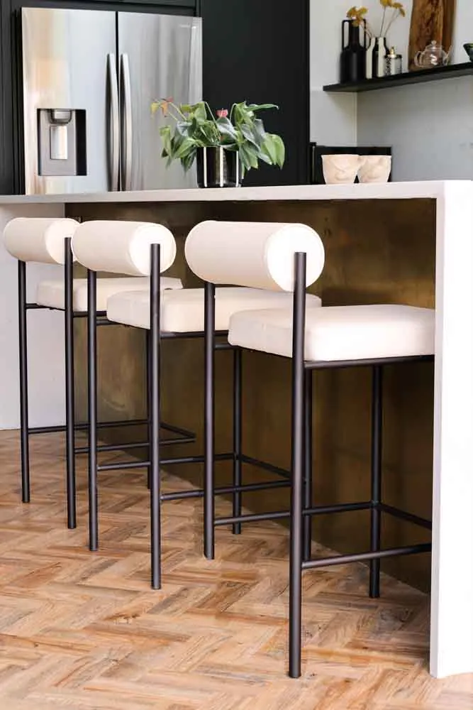 Cream & Black Faux Leather Roll Back Bar Stool