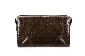 Crocodile Center Belly Leather Business Code Lock Clutch  With Wrist Strap