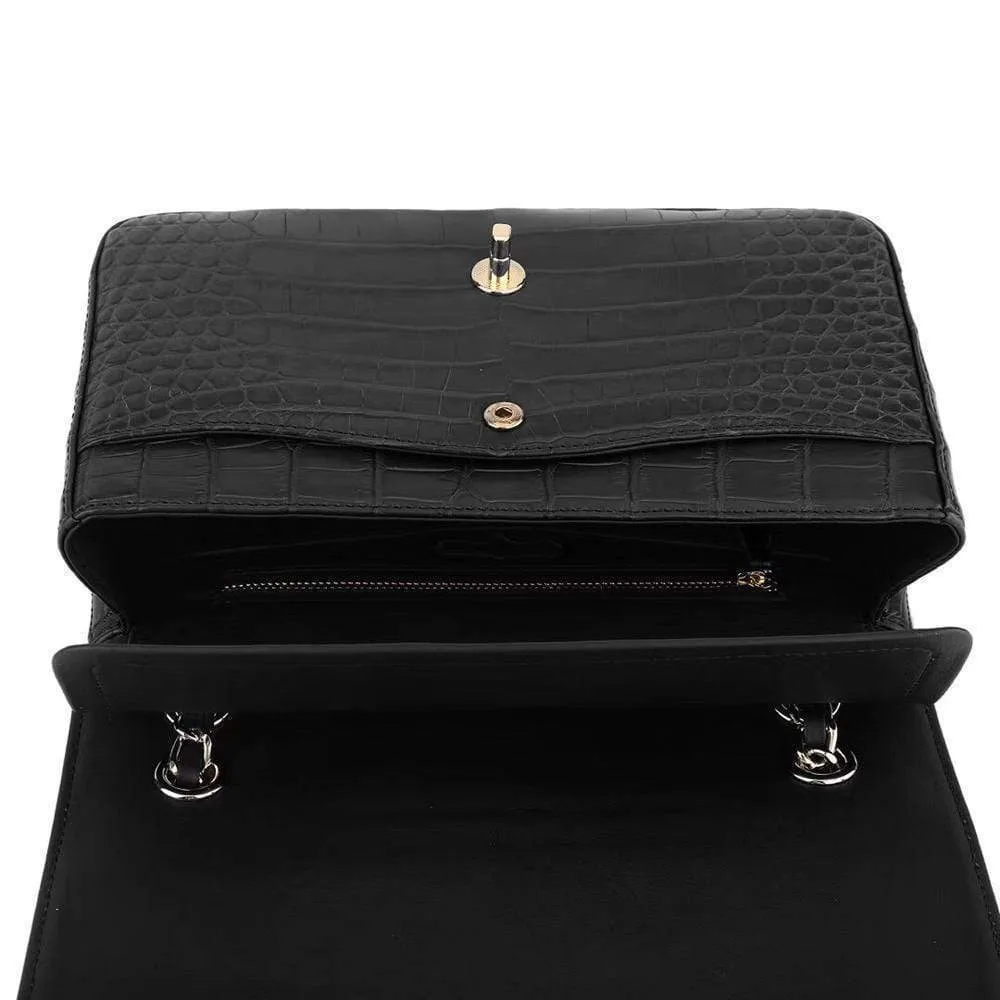 Crocodile Leather Classic Flap Chain Shoulder Bags For Women Black