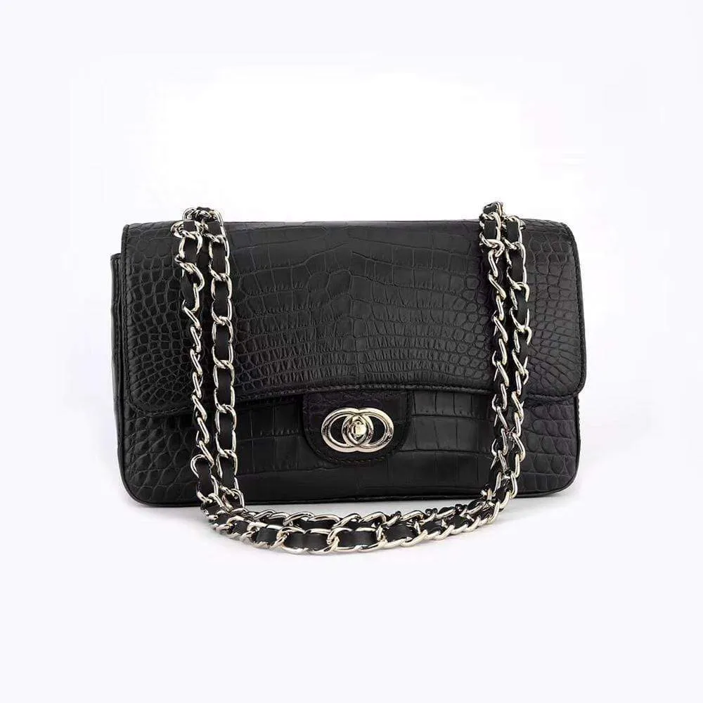 Crocodile Leather Classic Flap Chain Shoulder Bags For Women Black