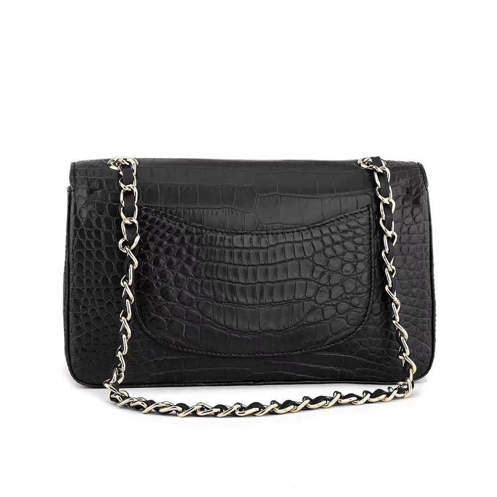 Crocodile Leather Classic Flap Chain Shoulder Bags For Women Black