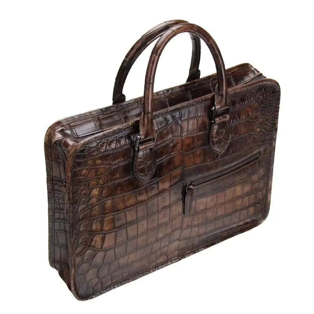 Crocodile Leather Crossbody  Laptop Business Bag