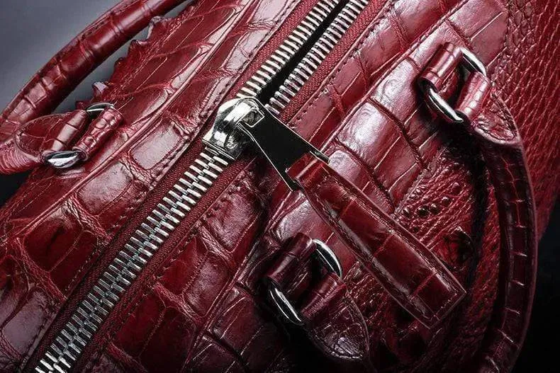 Crocodile Leather Duffel Travel Bag Red