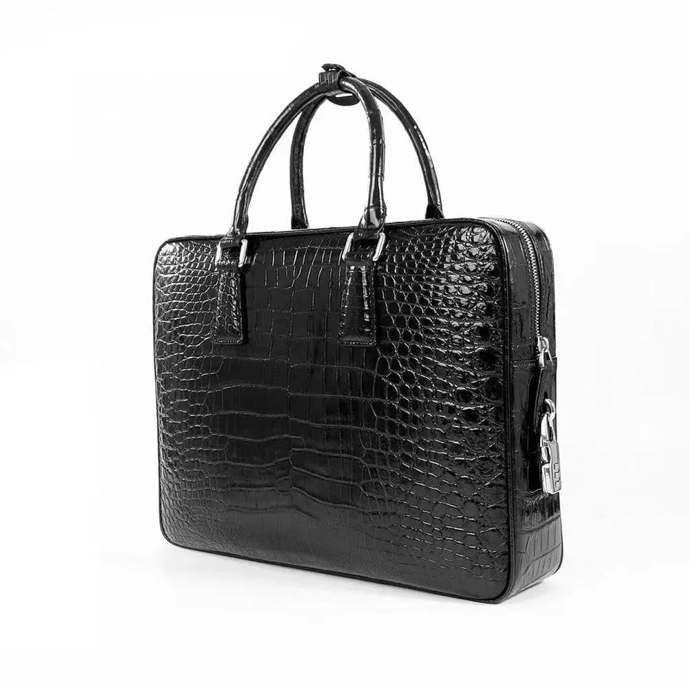 Crocodile Leather Laptop Briefcase with Combination Lock