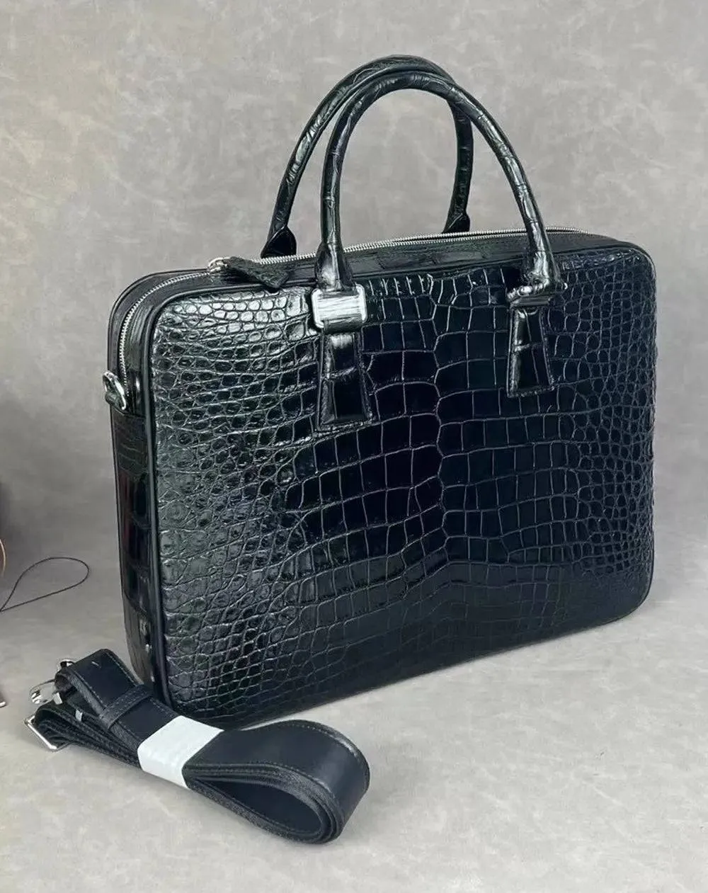 Crocodile Leather Laptop Briefcase with Combination Lock