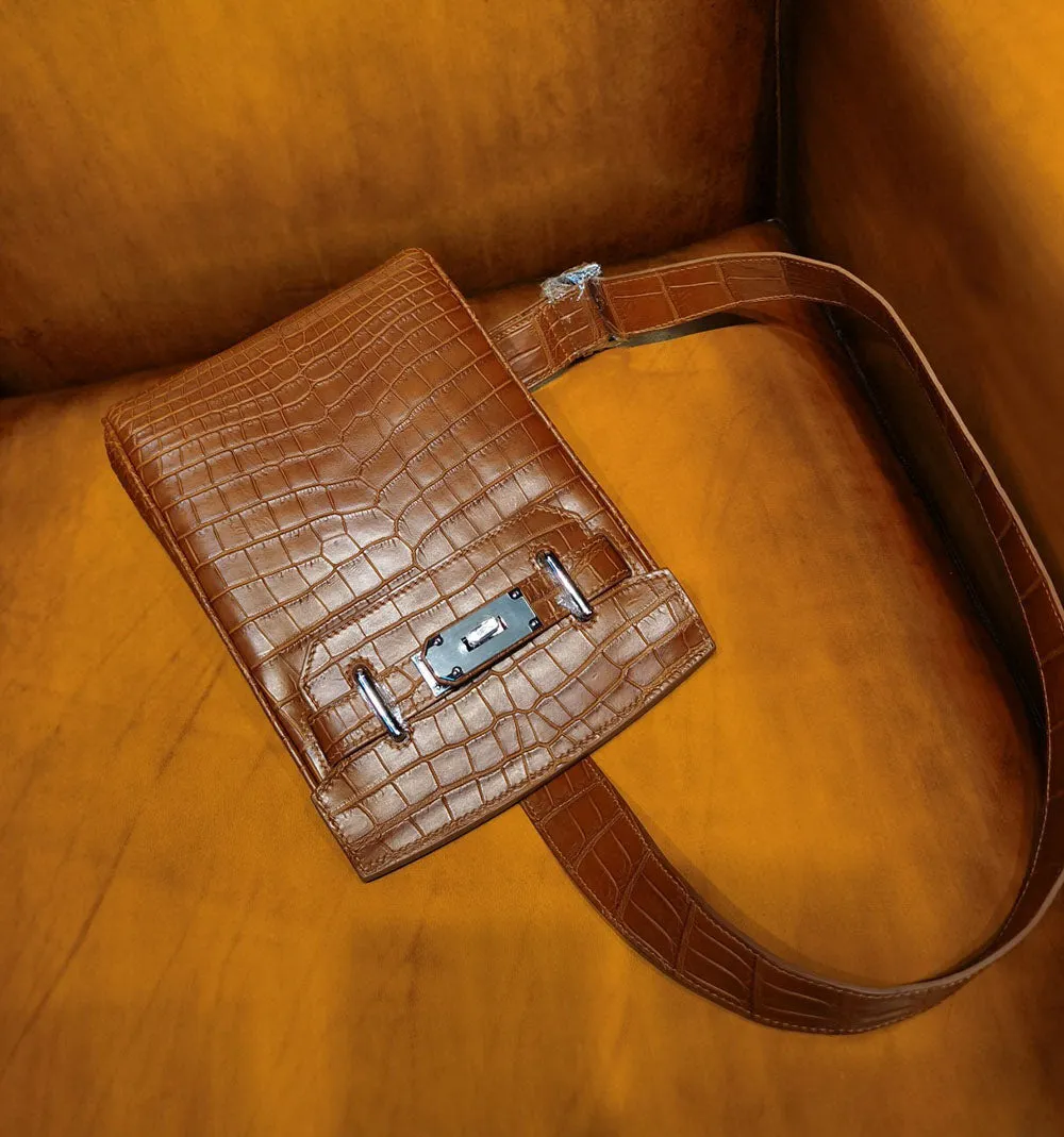 Crocodile Leather Sling Chest Shoulder Crossbody Bag